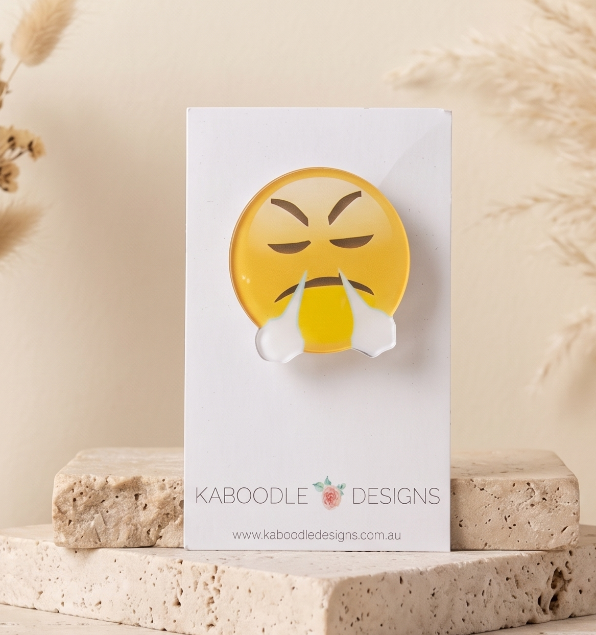 Steaming Emoji Face Brooch - Acrylic Laser Cut Pin
