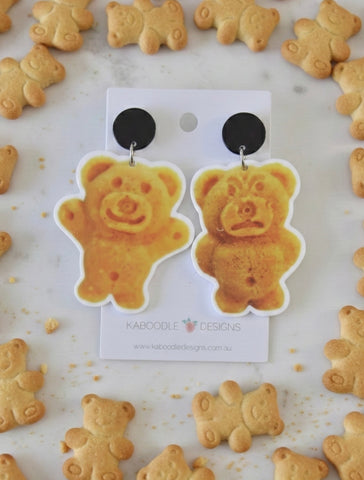 Tiny Teddy Teddies Biscuit Lunch Snack Dangle Earrings