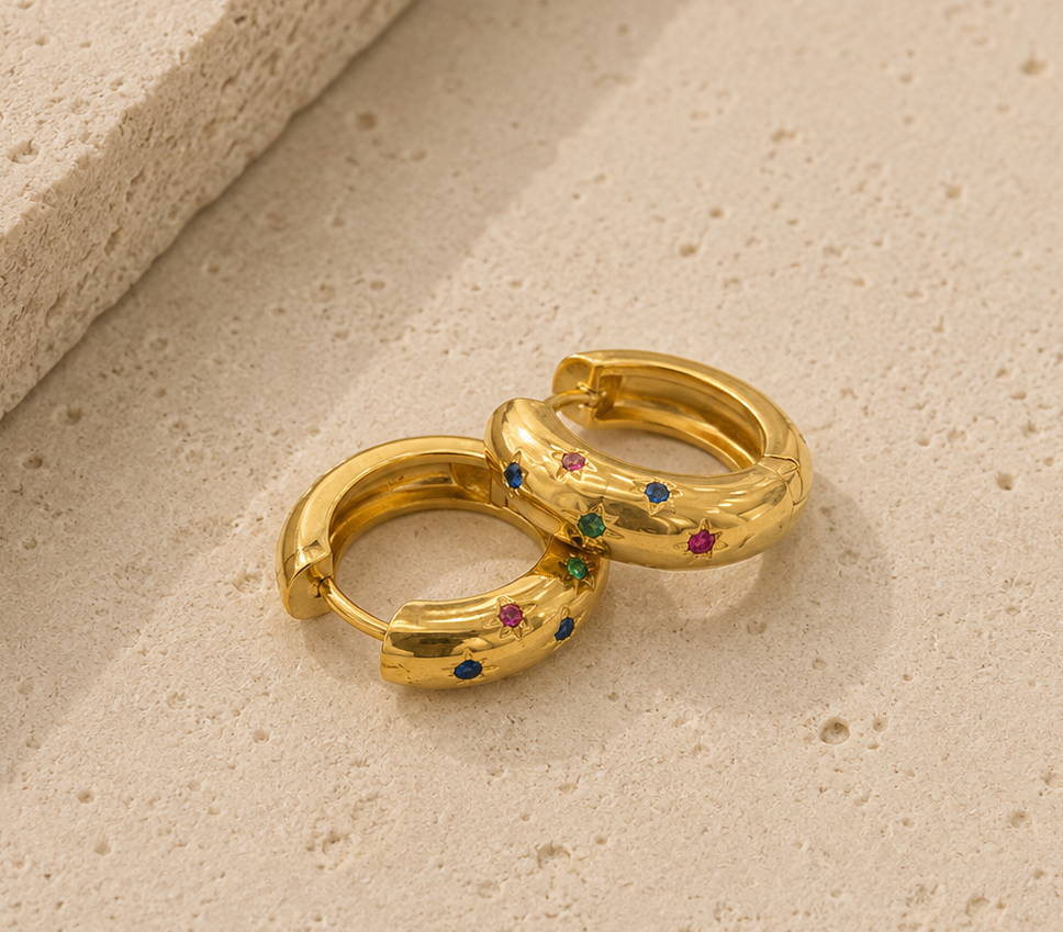 Stainless Steel 18k Hoop Drop Earrings