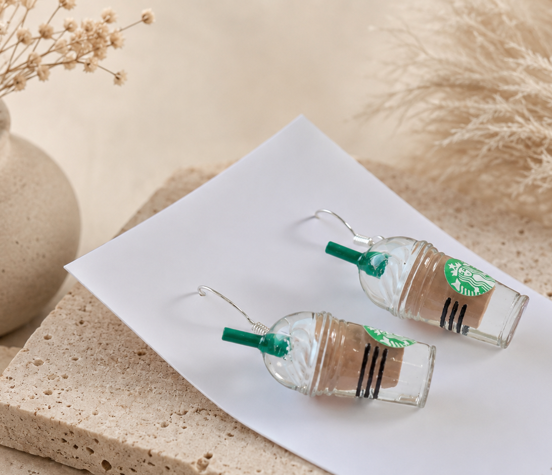 Coffee Frappe Earrings - Miniature Starbucks 3D Mocha Chocolate Dangle