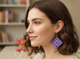 Naughts and Crosses Tic Tac Toe Drop Dangle Earrings - Purple