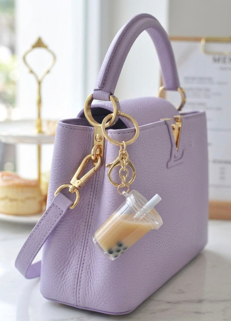 Bubble Tea Pearl Milk Tea Boba Novelty Fun Liquid Keychain Keyring
