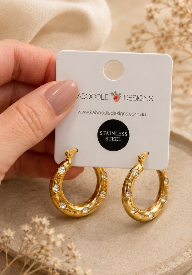 Stainless Steel 18k Gold Plated Cubic Zirconia Hoop Earrings (Copy)