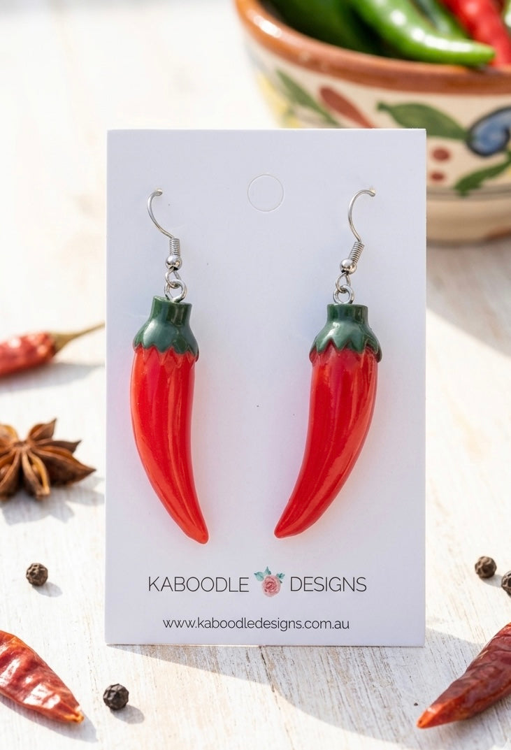 Miniature 3D Chilli Pepper Dangle Drop Earrings