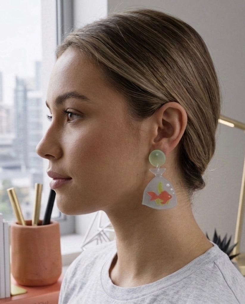 Acrylic Goldfish Bag Koi Drop Dangle Earrings