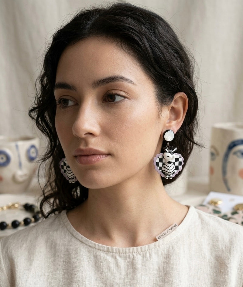 Acrylic Zebra Checkers Drop Earrings