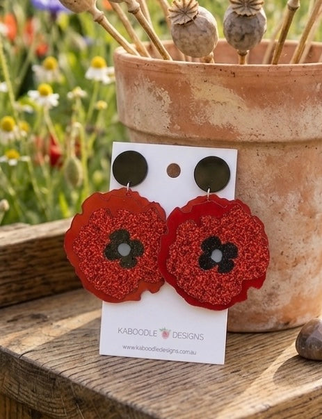 Acrylic Anzac Day Poppies Poppy Flower Drop Dangle Earrings