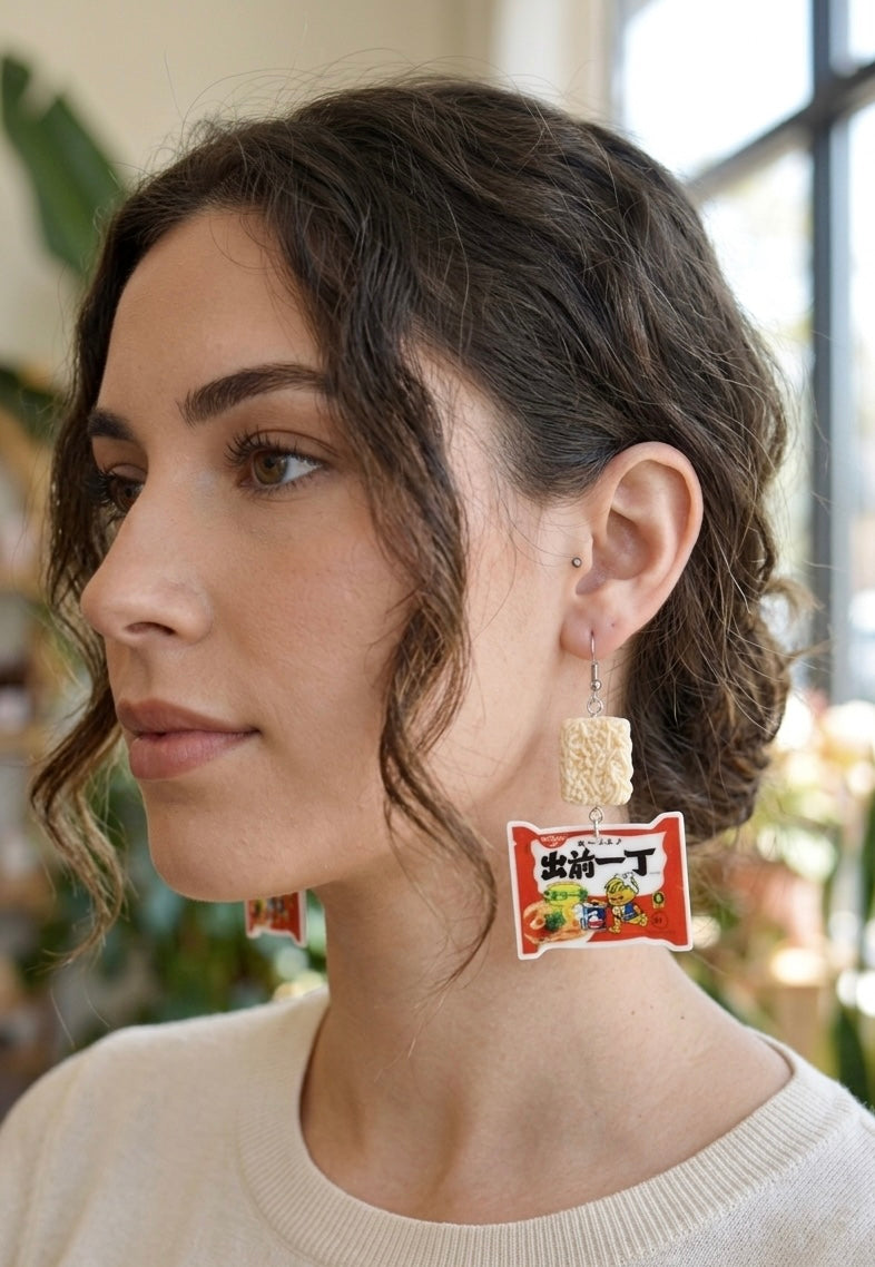 Asian Japanese Instant Noodles Fried Noodles Novelty Fun Dangle Earrings