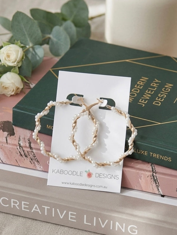 Faux Pearl Twisted Circle Hoop Earrings