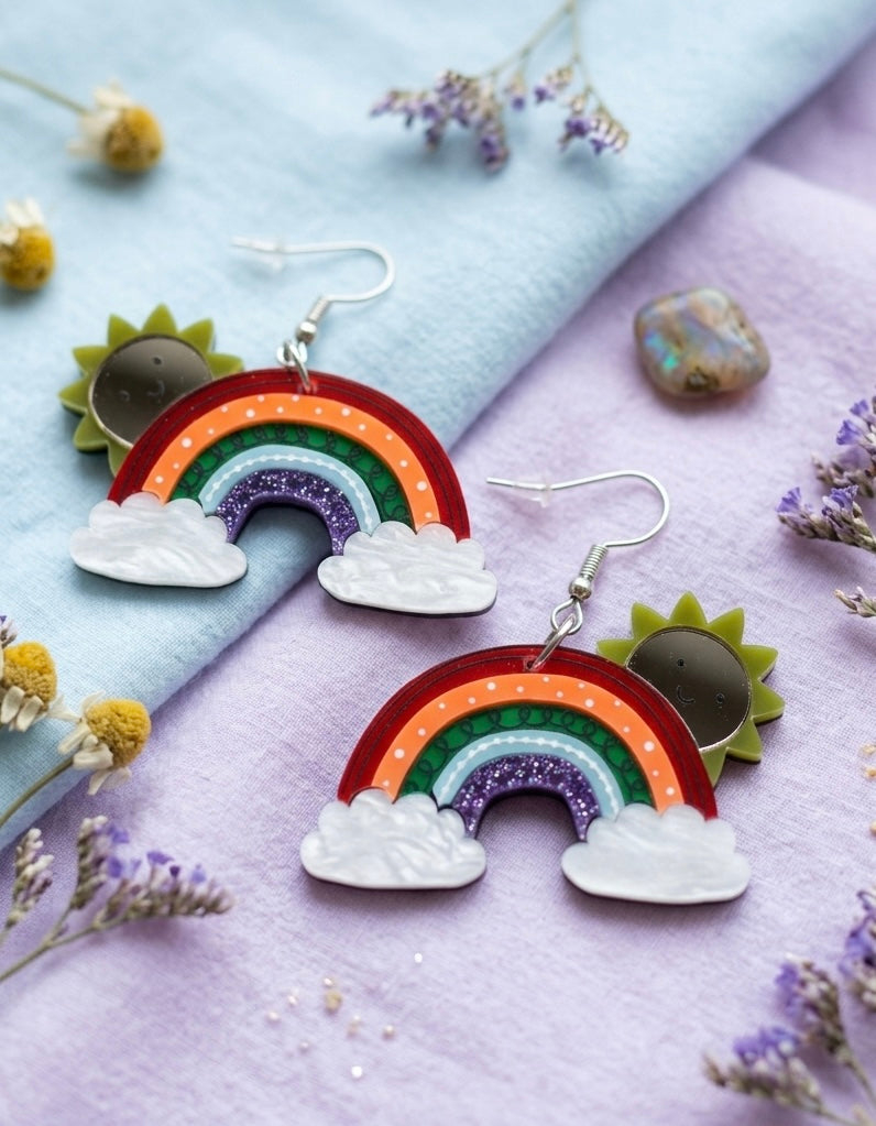 Rainbow Cloud Sun Drop Earrings