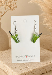 Matcha Boba Milk Tea Earrings - Green Tea Pearl Milk Tea Boba Dangle Drops