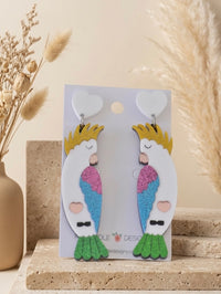 Cockatoo Earrings - Acrylic Glitter Dangle Drops