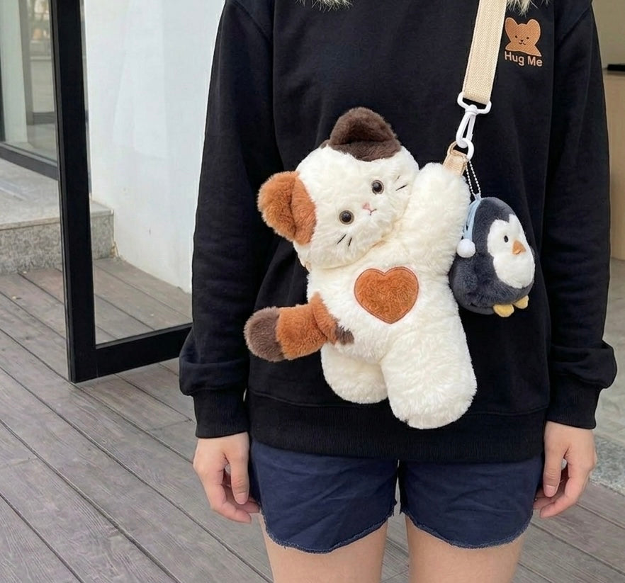 Plush Cat Crossbody and Backpack Detachable Strap