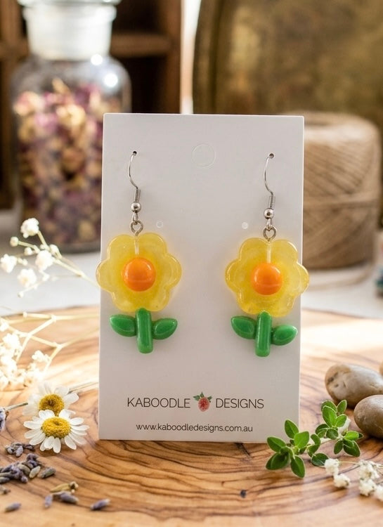 Yellow Flower Drop Dangle Earrings