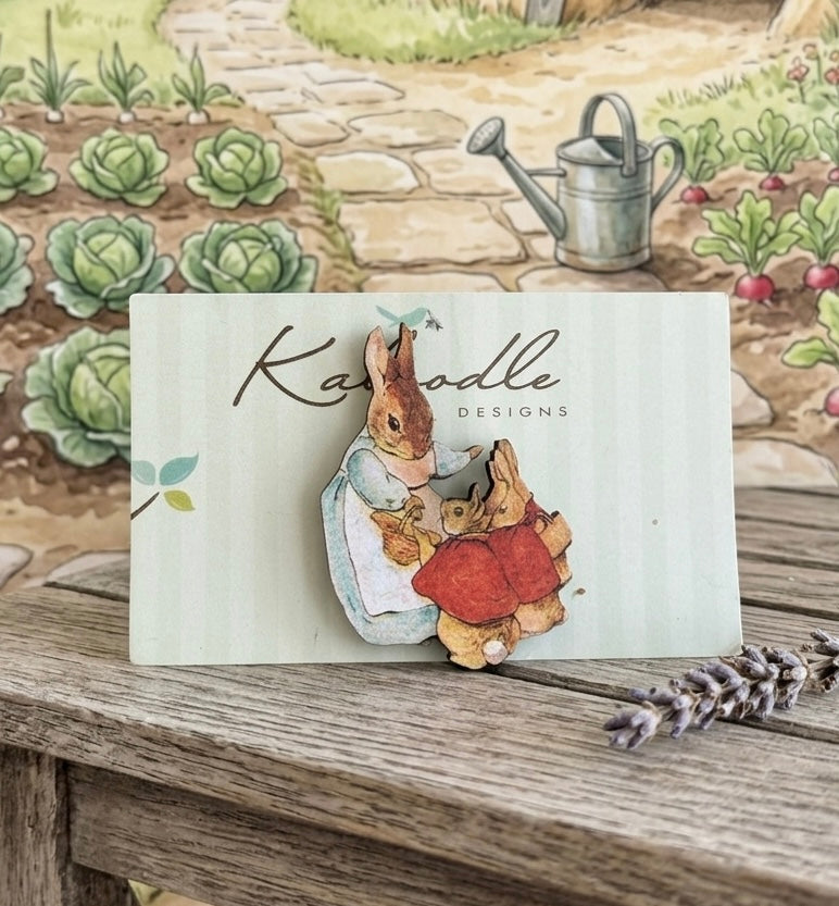 Peter Rabbit Wood Wooden Brooch