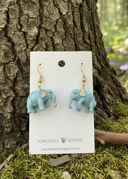 Miniature Elephant Good Luck Drop Dangle Earrings