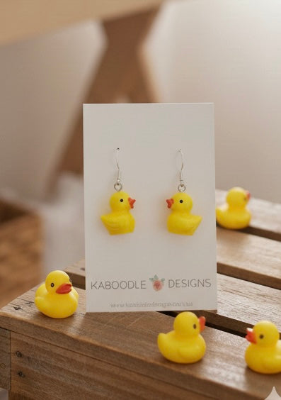 Miniature Rubber Ducky Dangle Drop Earrings