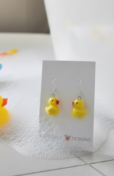 Miniature Rubber Ducky Dangle Drop Earrings
