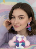 Rainbow Push Pop Style Unicorn Dangle Drop Earrings