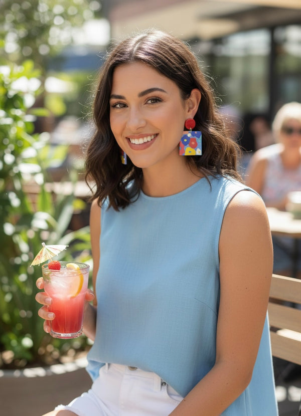Geometric Boho Flowers Statement Drop Dangle Earrings