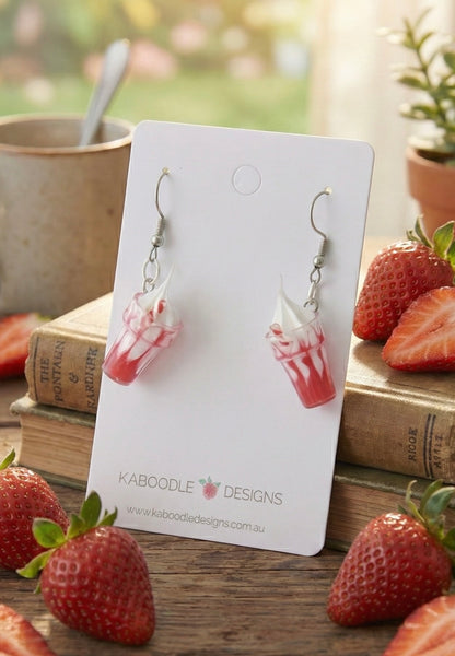 Iced Coffee Strawberry Milkshake Soda Novelty Fun Drop Dangle Earrings