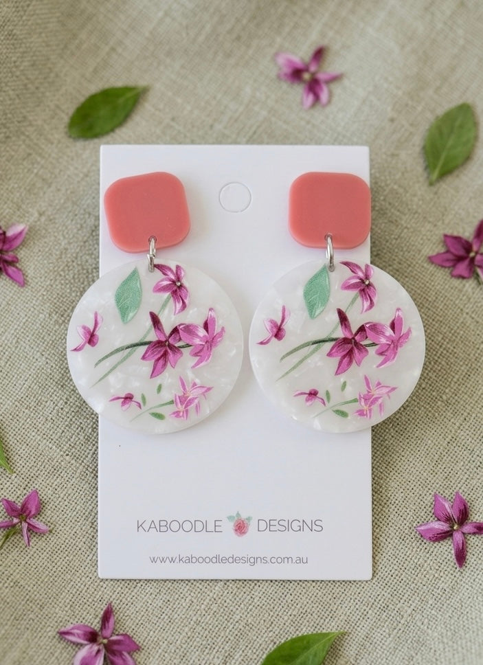 Orchids Flowers Drop Dangle Earrings
