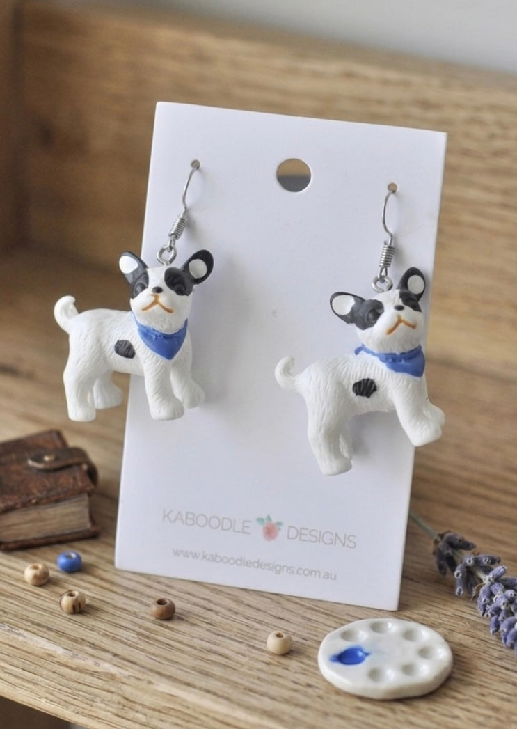 Resin Novelty French Bulldog Dog Dangle Drop Earrings