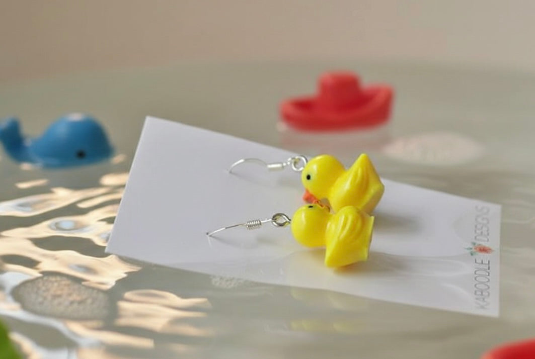 Miniature Rubber Ducky Dangle Drop Earrings
