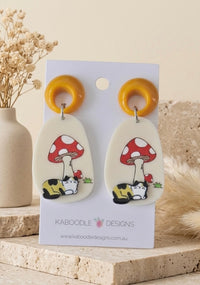 Cat Mushroom Earrings - Acrylic Dangle Drops