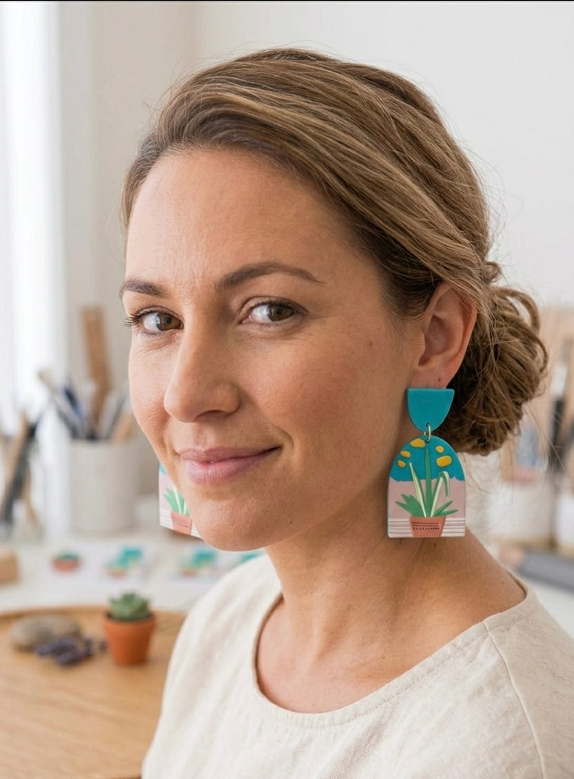 Geometric Plant Plants Statement Drop Dangle Earrings