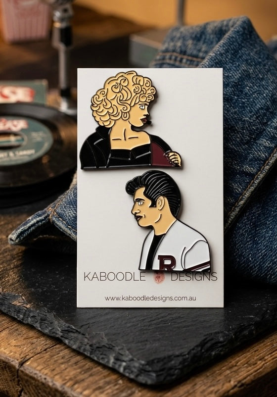 Enamel Grease Danny and Sandy Pin Brooch