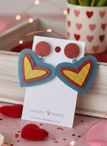 Acrylic Glitter Leopard Print Heart Drop Dangle Earrings