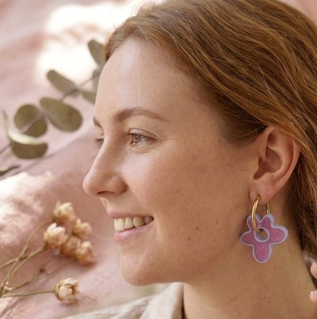Flower Hoop Drop Earrings