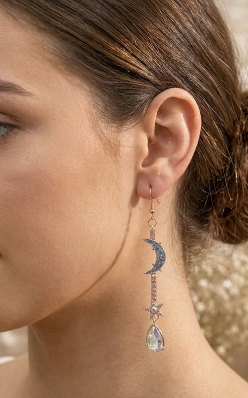 Midnight Moon Celestial Rhinestone Drop Dangle Earrings