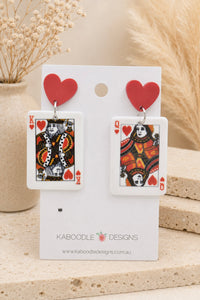 Playing Cards Earrings - King Queen Acrylic Dangle Drops