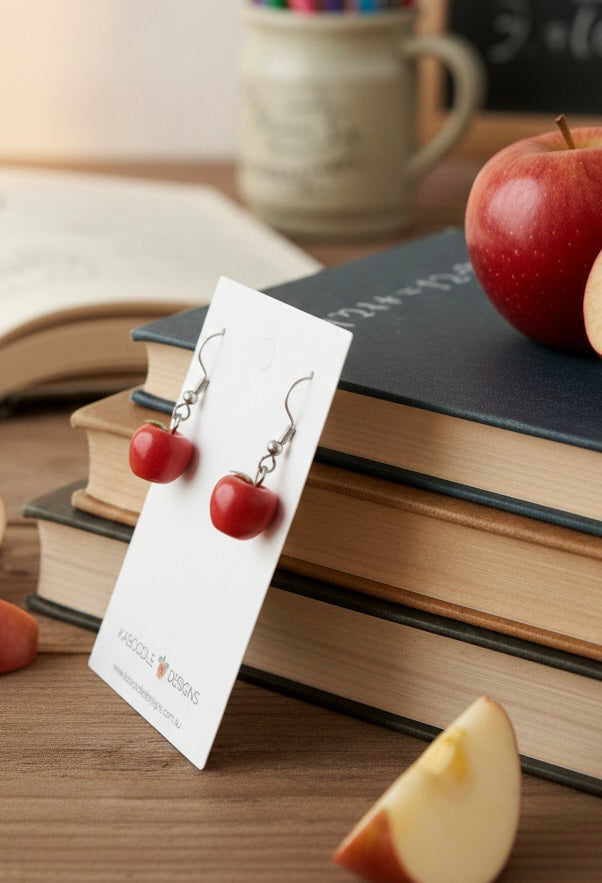 Red Apple Novelty Fun Drop Dangle Earrings