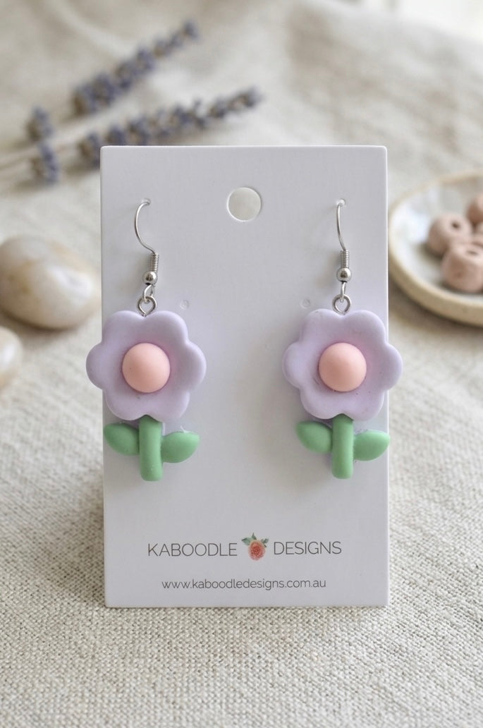 Purple Flower Drop Dangle Earrings