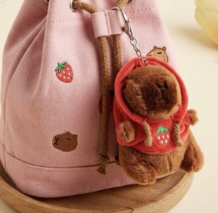 Capybara Red Strawberry Hoodie Plush Handbag Keychain Keyring (Copy)