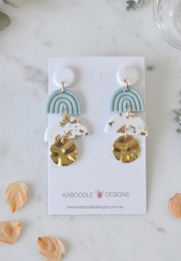 Clay Geometric Shapes and Patterns Gold Foil Rainbow Drop Dangle Earrings