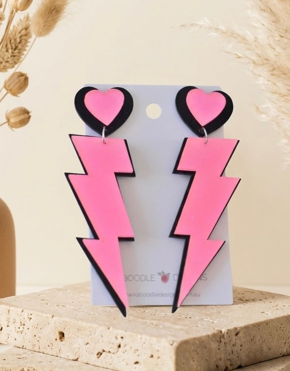 Lightning Bolt Earrings - Pink Acrylic Drops