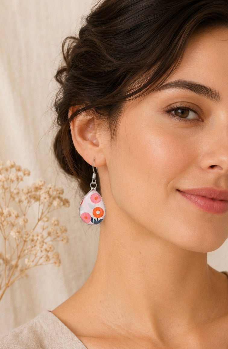 Handmade Teardrop Pattern Swirls Dangle Earrings