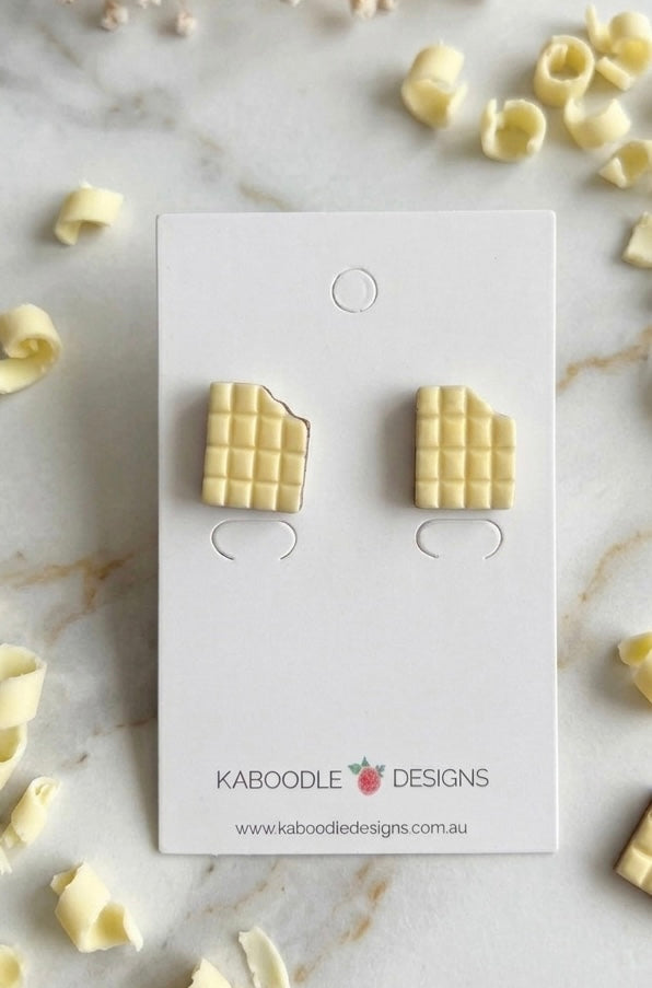 Miniature Food White Chocolate Bar Resin Stud Earrings