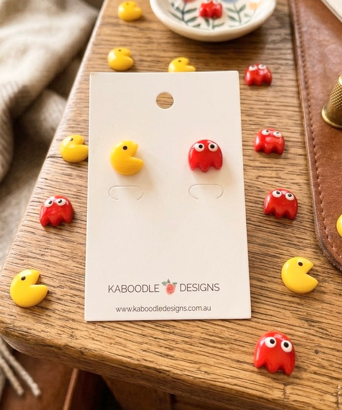 Pacman Retro Game Stud Earrings