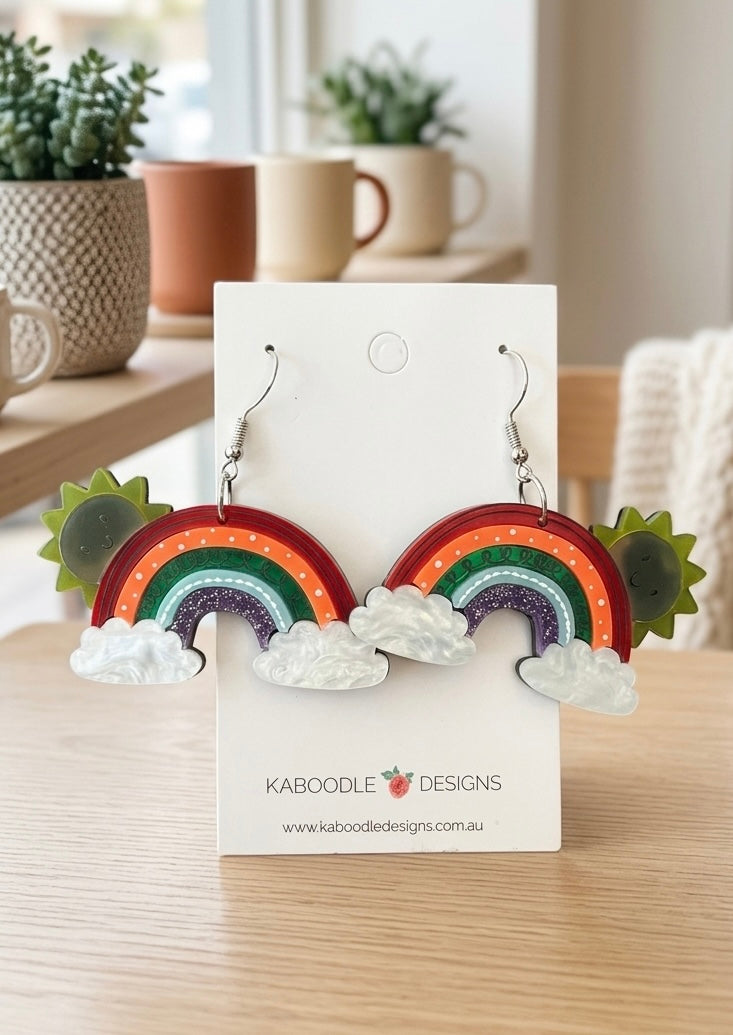 Rainbow Cloud Sun Drop Earrings