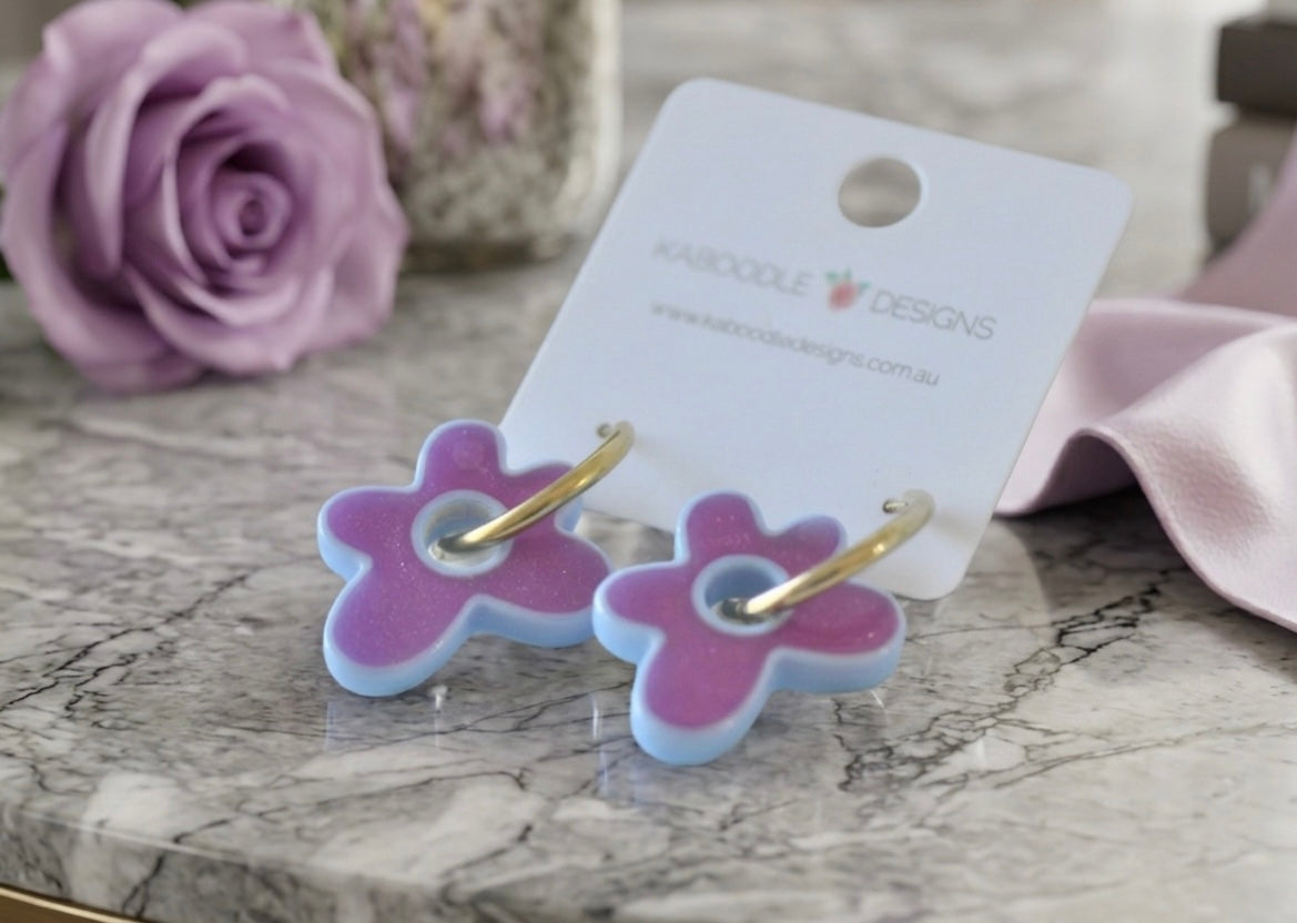 Flower Hoop Drop Earrings