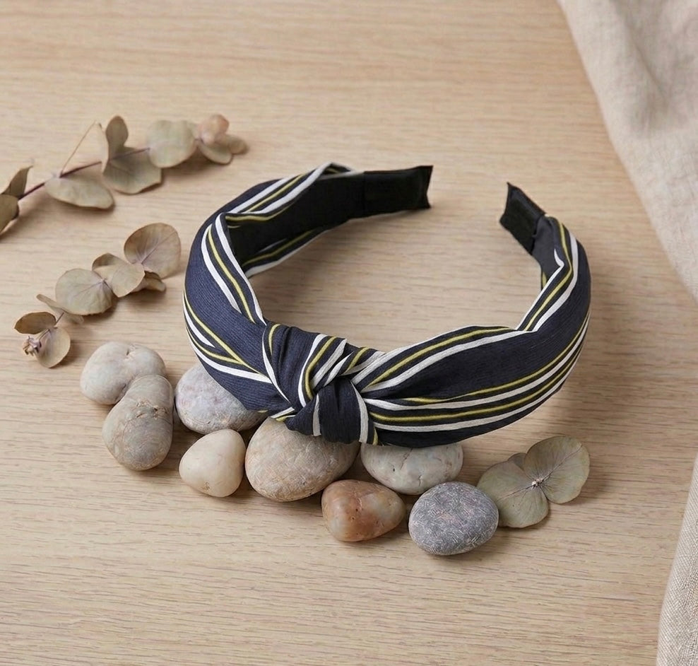 Fabric Knotted Headband - Navy Blue Stripes