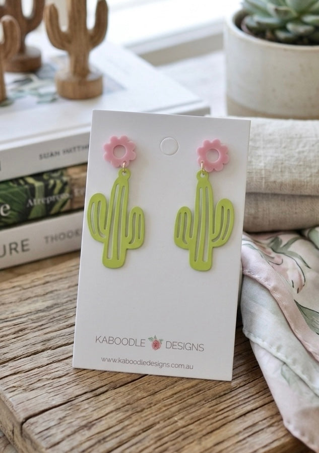 Cactus Desert Outback Flower Drop Dangle Earrings