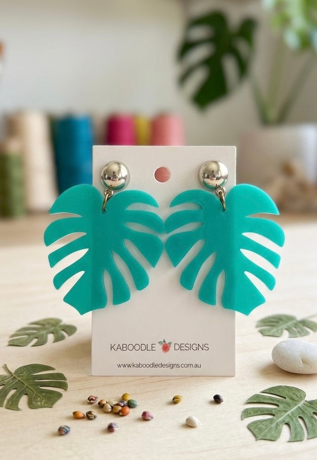Acrylic Monstera Leaf Drop Earrings