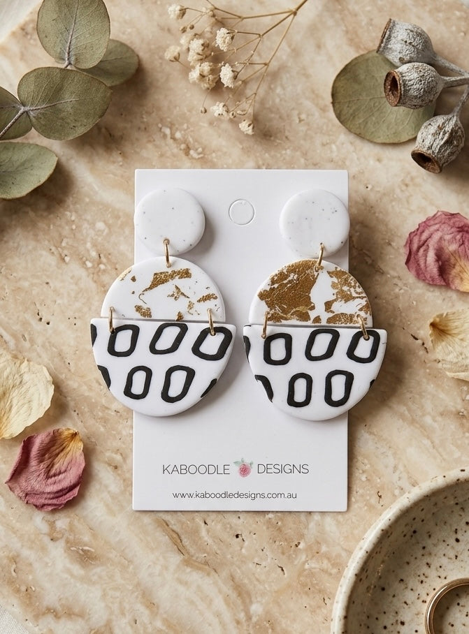 Clay Geometric Shapes and Patterns Gold Foil Drop Dangle Earrings