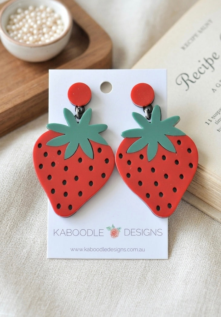 Acrylic Perspex Laser Cut Strawberry Drop Earrings